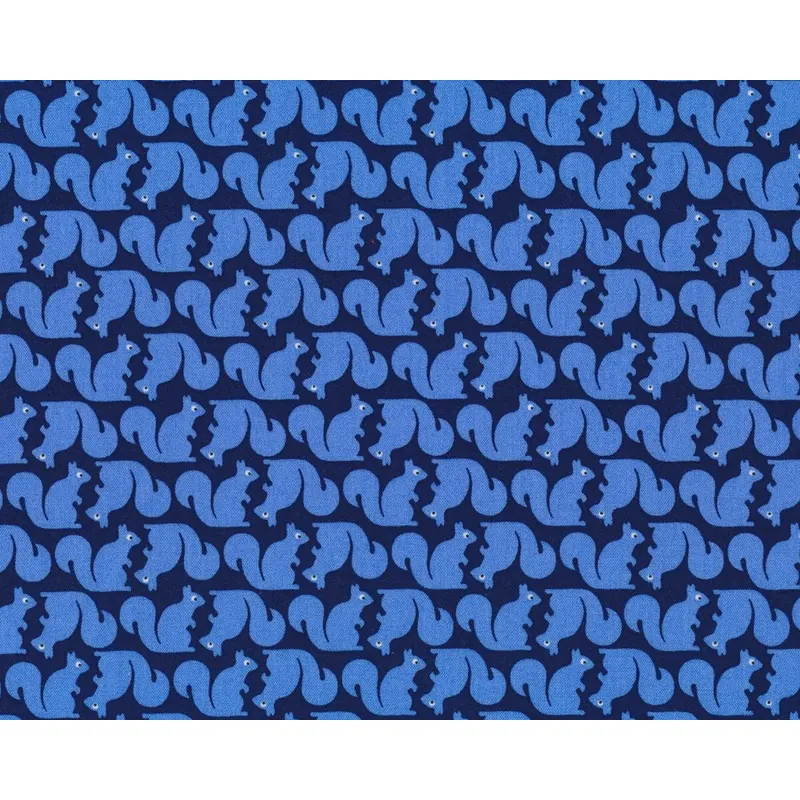 Bio-Patchworkstoff SQUIRREL, Eichhörnchen, dunkelblau-jeansblau