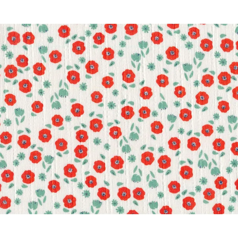 Blasenkrepp-Musselin BIMBI, Mohnblumen, weiß-rot, Hilco