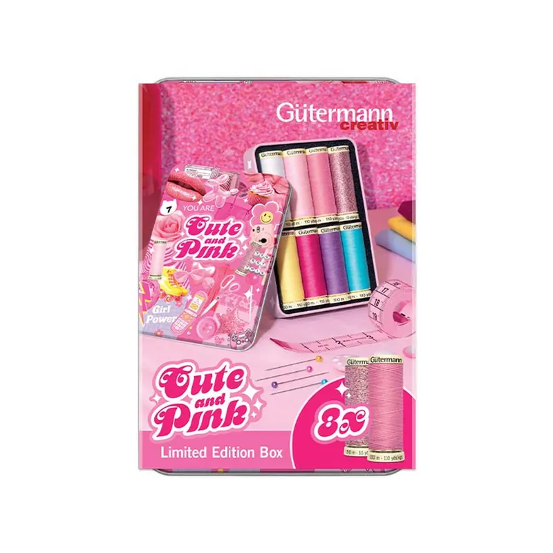 Blechdose Nähfaden Allesnäher & Mettalleffekt-Faden CUTE AND PINK, 8 Farben, Gütermann