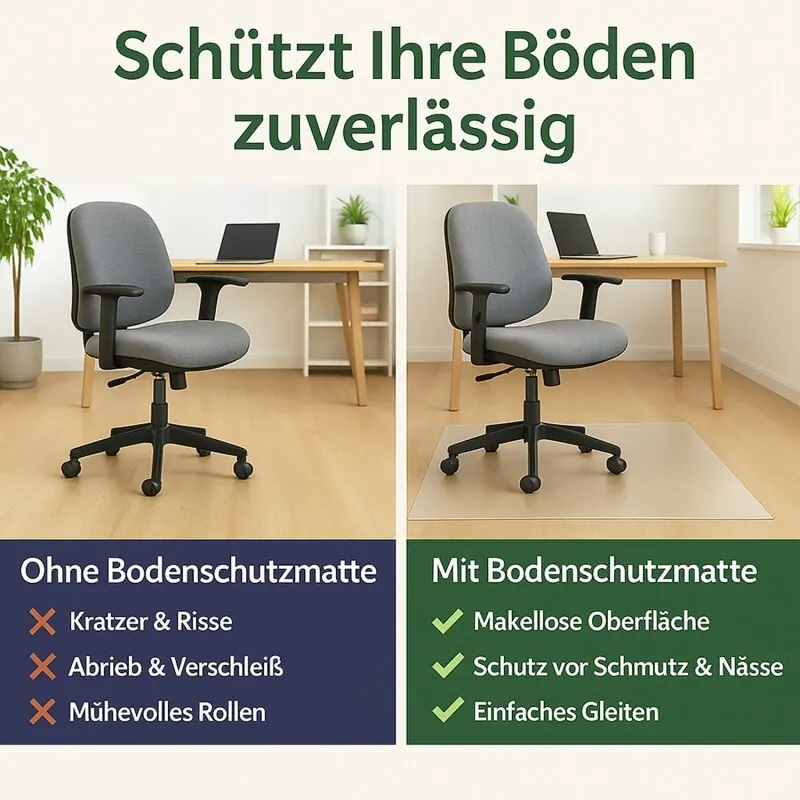 Bodenschutzmatte Transparent PVC 1,40 m x 1,00 m x 2mm Zuschneidbar Bürostuhl Rutschfest Schreibtischunterlage