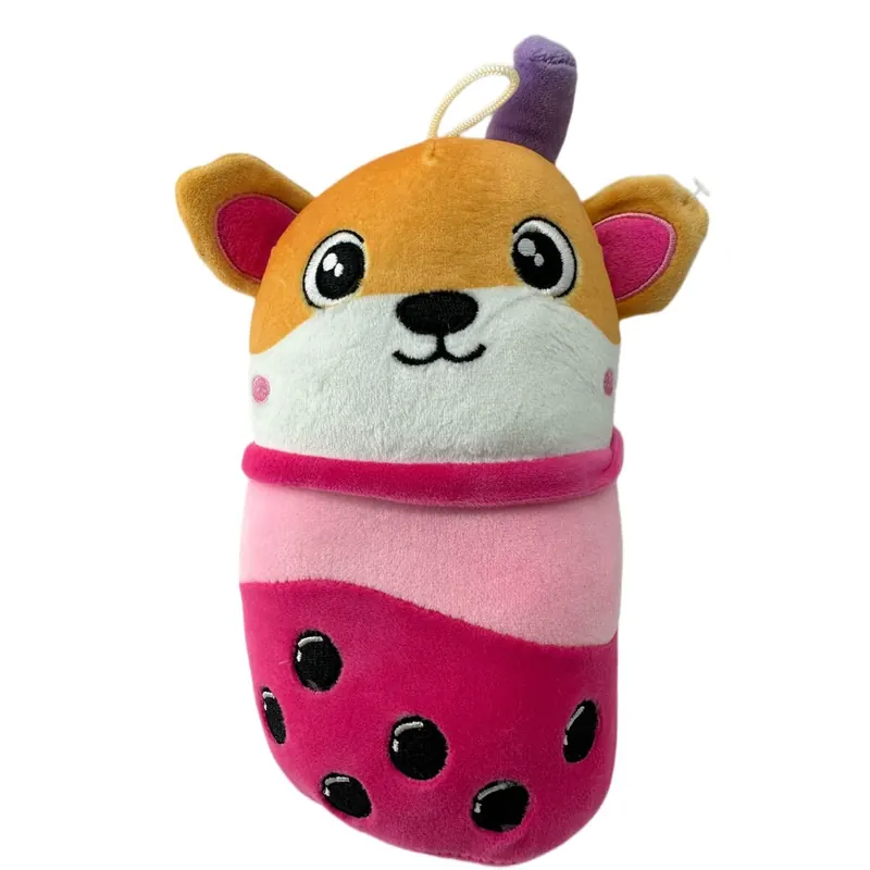 Bubble Tea Plüschtier 20 cm Boba Kuscheltier Plüschpuppen Weiche Bubble Tea Kuscheltier Tee Weiche Puppe Teetasse Kissen Kinderspielzeug (Bubble Tea Hund Bär Pink Orange 20 cm)