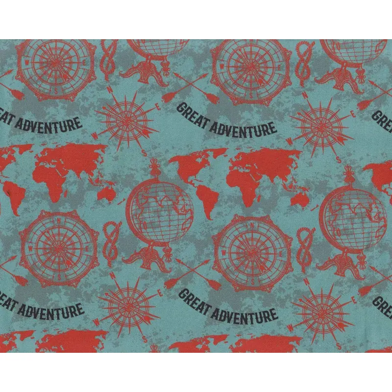 Canvas-Baumwollstoff RINTELN, Great Adventure, petrol