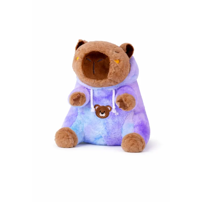Capybara Kuscheltier 25 cm blau – Plüsch Tierfigur mit buntem Hoodie, Weiches Stofftier für Kinder, Geschenkidee & Deko, 1 Stück