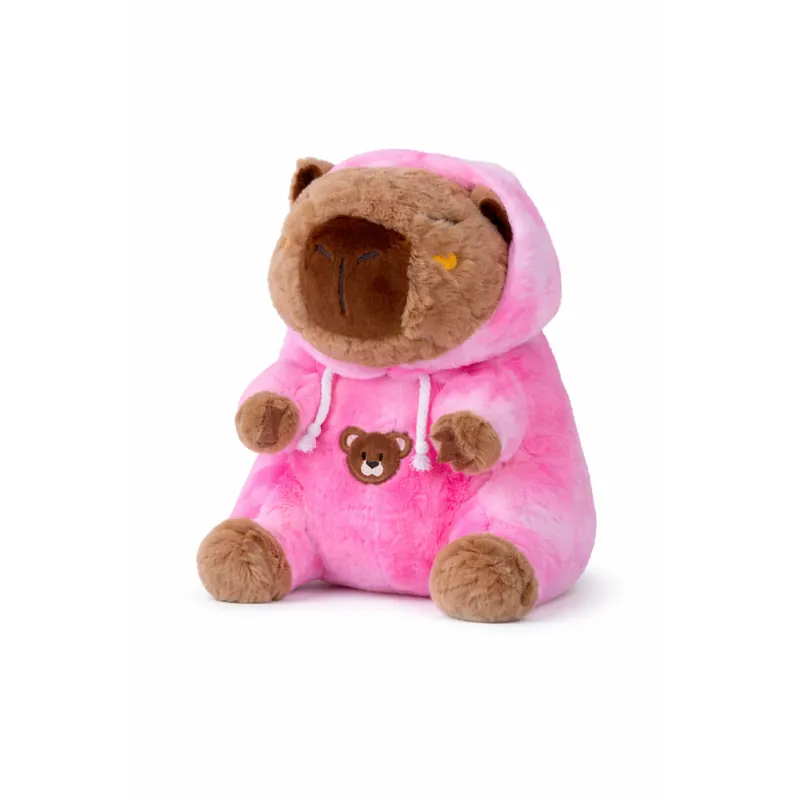 Capybara Kuscheltier 25 cm pink – Plüsch Tierfigur mit buntem Hoodie, Weiches Stofftier für Kinder, Geschenkidee & Deko, 1 Stück