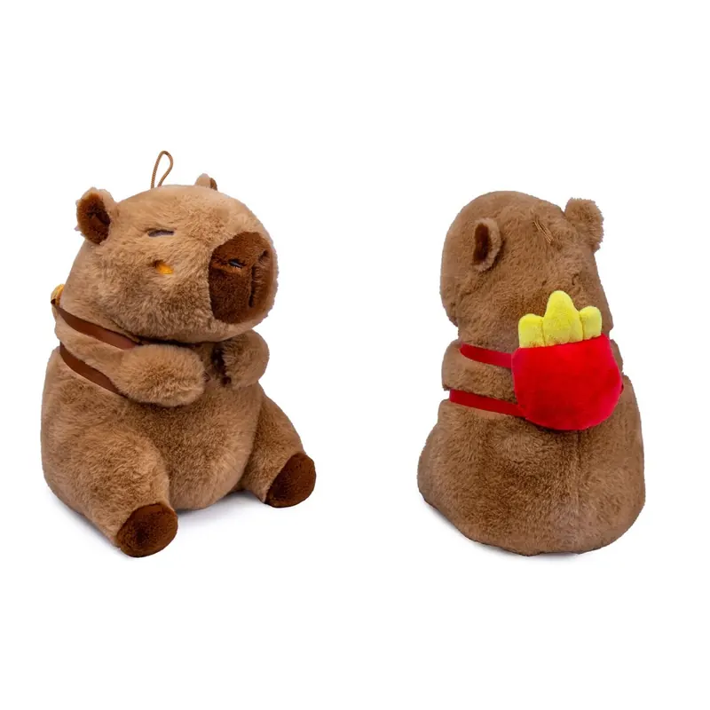 Capybara Kuscheltier braun Figur Plüsch 25 cm Plüsch Capybara mit Snackrucksack Pommes