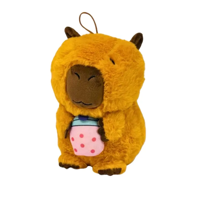 Capybara Kuscheltier braun Figur Plüsch 35 cm Plüsch Capybara Bubble Tea rosa