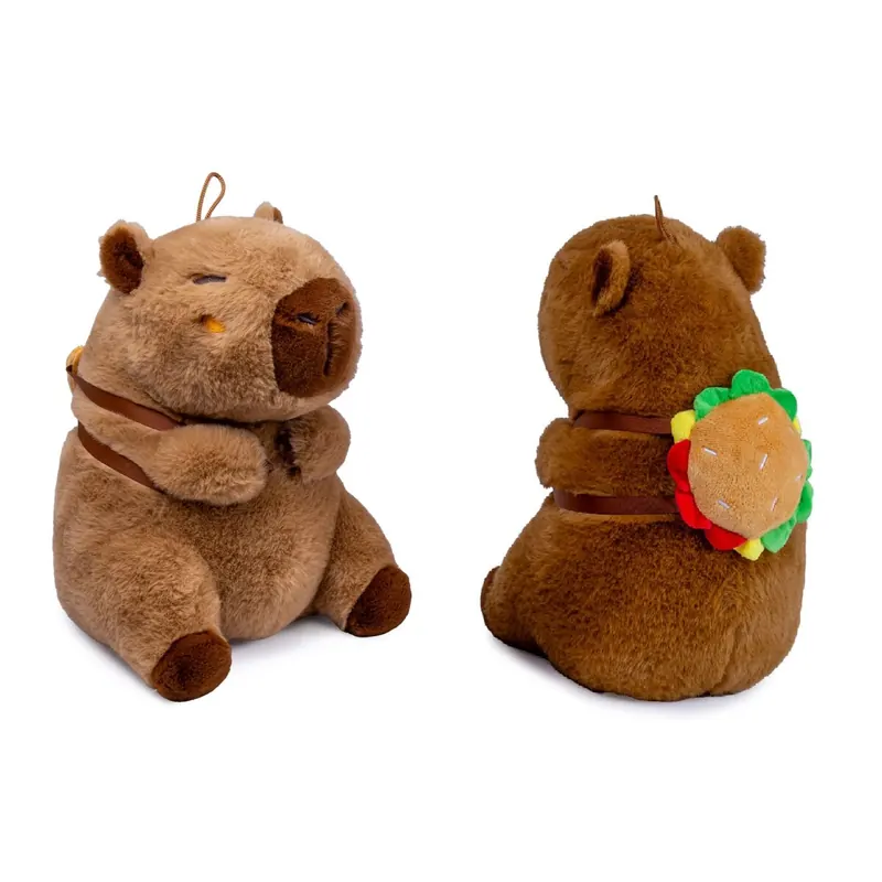 Capybara Kuscheltier braun Figur Plüsch 35 cm Plüsch Capybara mit Snackrucksack Burger