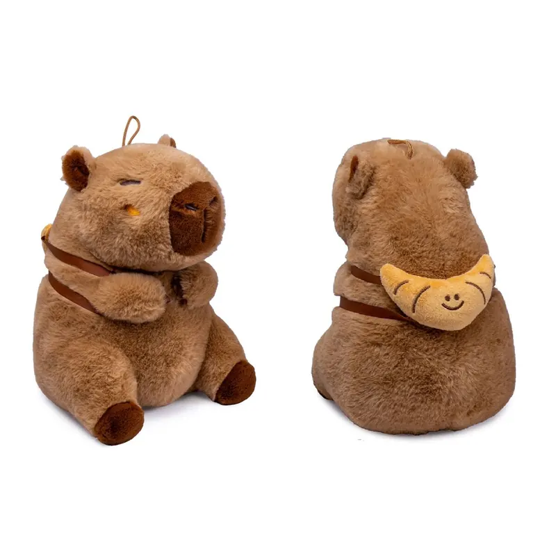 Capybara Kuscheltier braun Figur Plüsch 35 cm Plüsch Capybara mit Snackrucksack Croissant