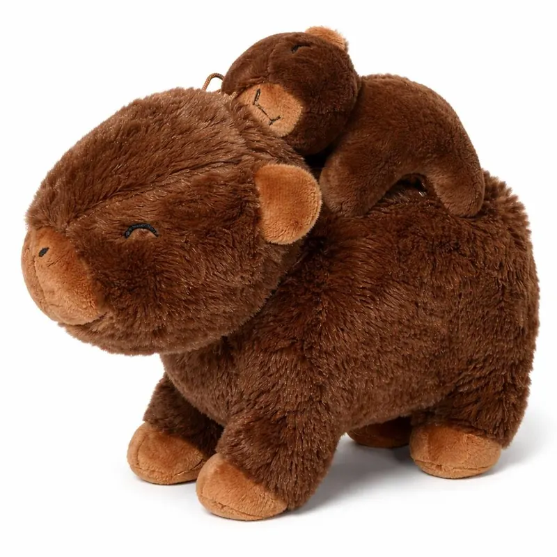 Capybara Kuscheltier mit Baby 26 cm – Plüschtier Capybara Stofftier weich – Tierfigur mit Baby auf dem Rücken – zufällige Farbvariante – Geschenkidee für Kinder