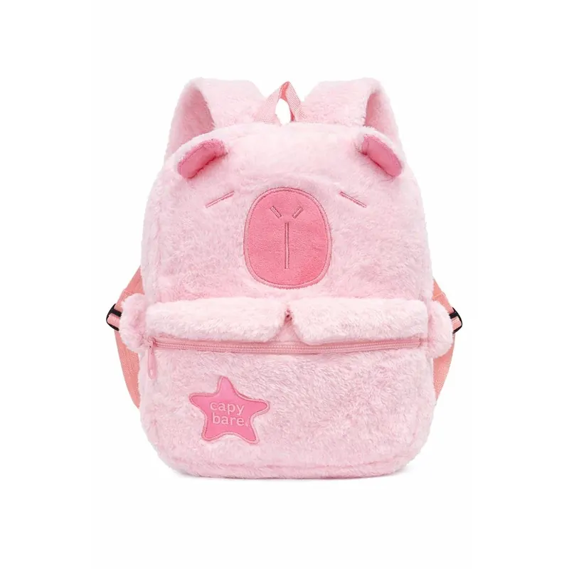 Capybara Plüsch Rucksack Kinder Rosa Pink – Kinderrucksack mit Hauptfach & Frontfach Reißverschluss, Verstellbare Schultergurte, Kuscheliger Mini Rucksack 28 x 25 x 10 cm
