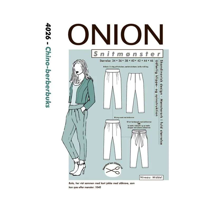 Chino-Berber-Hose mit weiten Bundfalten, Schnittmuster ONION 4026