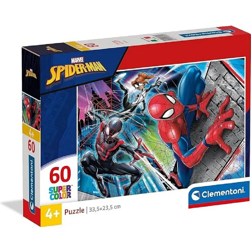 Clementoni 26048 Supercolor Spiderman  Puzzle 60 Teile ab 4 Jahren, buntes Kinderpuzzle mit besonderer Leuchtkraft & Farbintensität, Geschicklichkeitsspiel für Kinder