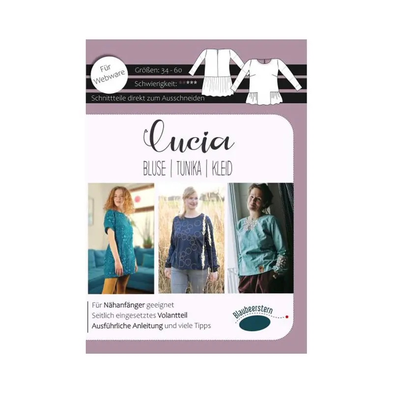 Damen-Schnittmuster Bluse, Tunika und Kleid LUCIA, Blaubeerstern