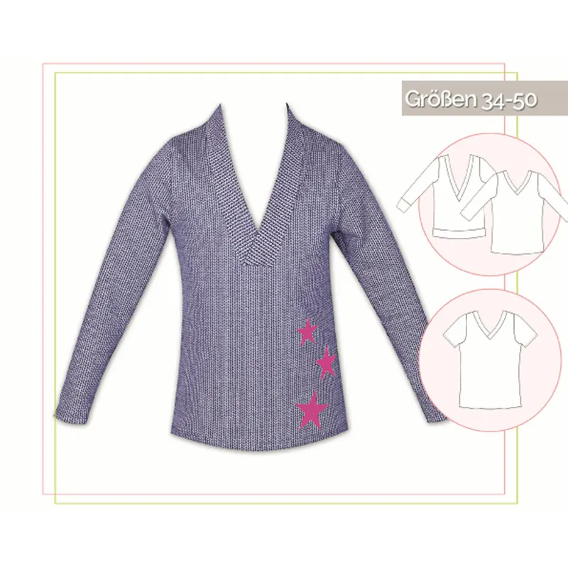 Damen-Schnittmuster Shirt mit V-Ausschnitt, lillesol women No.24