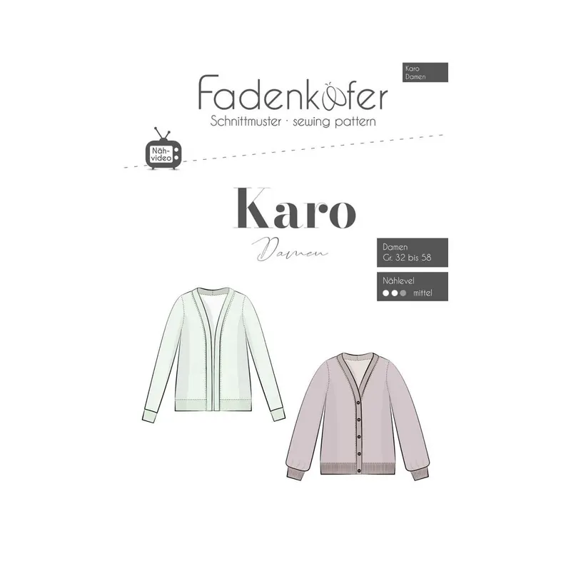 Damen-Schnittmuster Strickjacke KARO, fadenkäfer