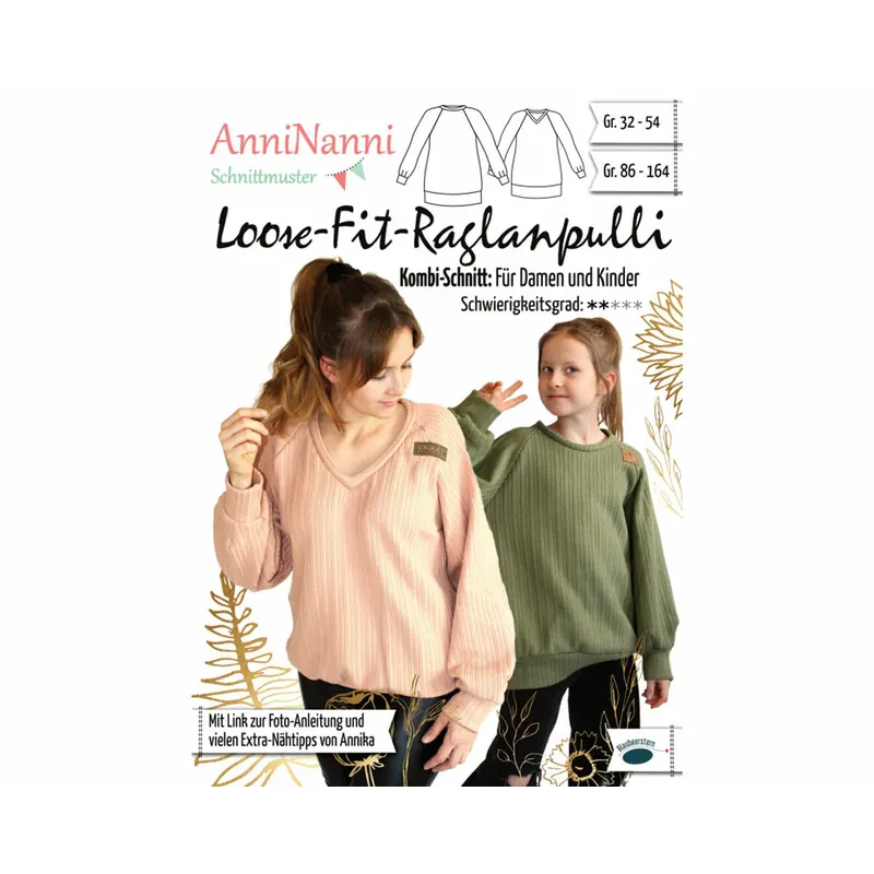 Damen und Kinder-Schnittmuster LOOSE-FIT-RAGLANPULLI, Blaubeerstern