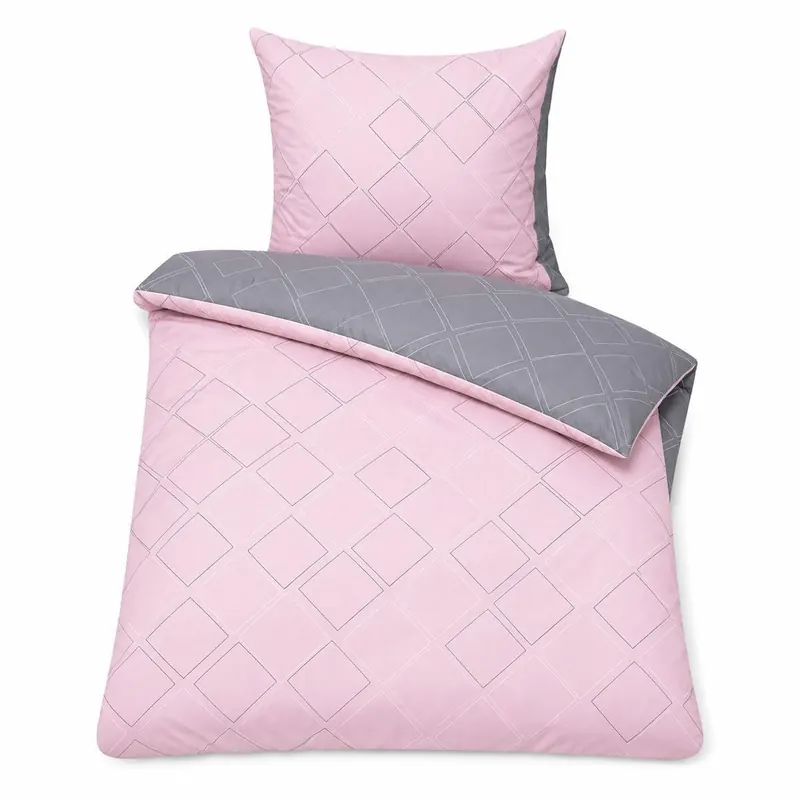 Davos Janine Biber Bettwäsche 2tlg grau rosa 65102-08| Bettwäsche-Set aus 100% Baumwolle | 2 teilige Wende-Bettwäsche 135x200 cm & Kissen 80x80 cm | Nordic nordisch Style Muster