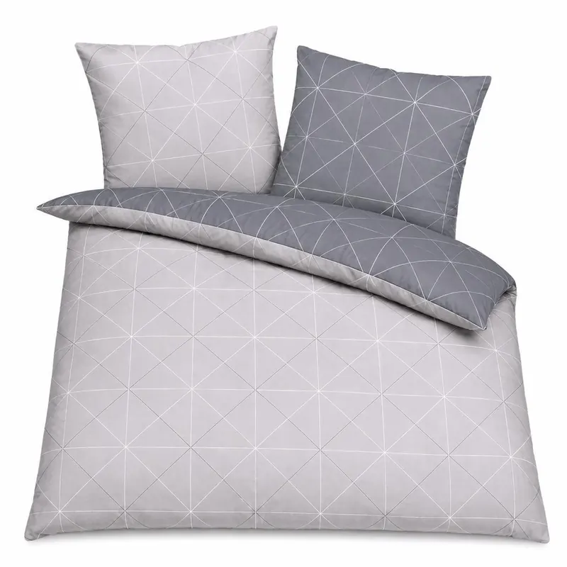 Davos Janine Biber Bettwäsche 2tlg grau Silber 65101-08 | Bettwäsche-Set aus 100% Baumwolle | 2 teilige Wende-Bettwäsche 135x200 cm & Kissen 80x80 cm | Geometrisches Muster