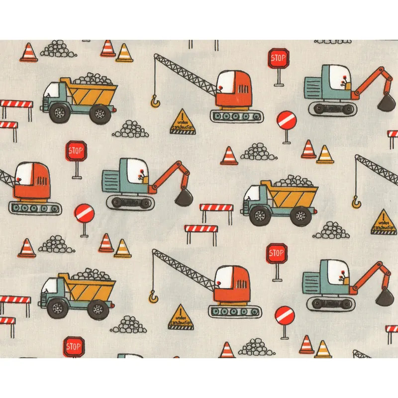 Deko-Baumwollstoff CHANTIER, Bagger, natur
