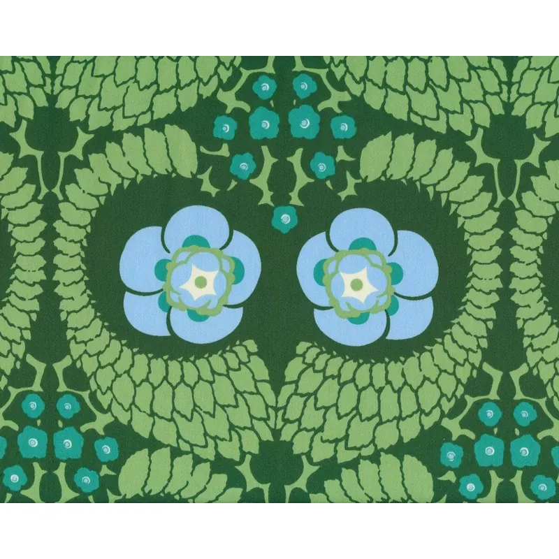 Dekostoff, Baumwollsatin VIOLETT SATEEN, Blüten-Augen, moosgrün-hellblau