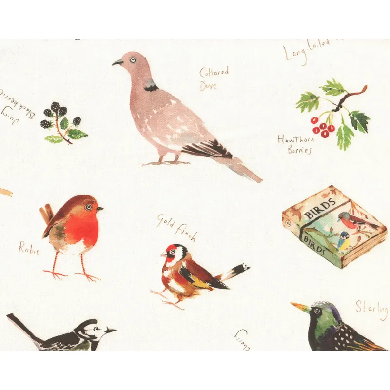 Dekostoff BIRD WATCH, Vögel, wollweiß, Clarke & Clarke