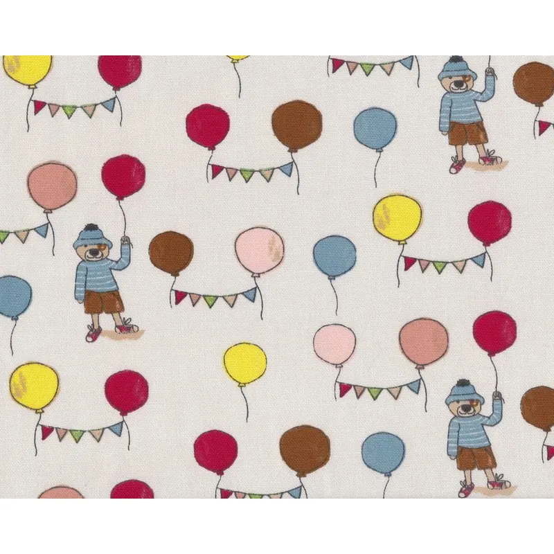 Dekostoff, Canvas GUSGUS, Bären mit Luftballons, natur-fuchsia-gelb
