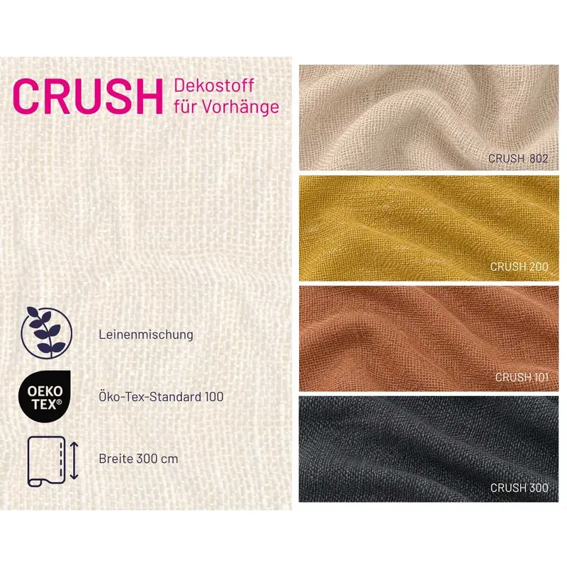 Dekostoff CRUSH aus Leinen, Überbreite, Saum & Viebahn