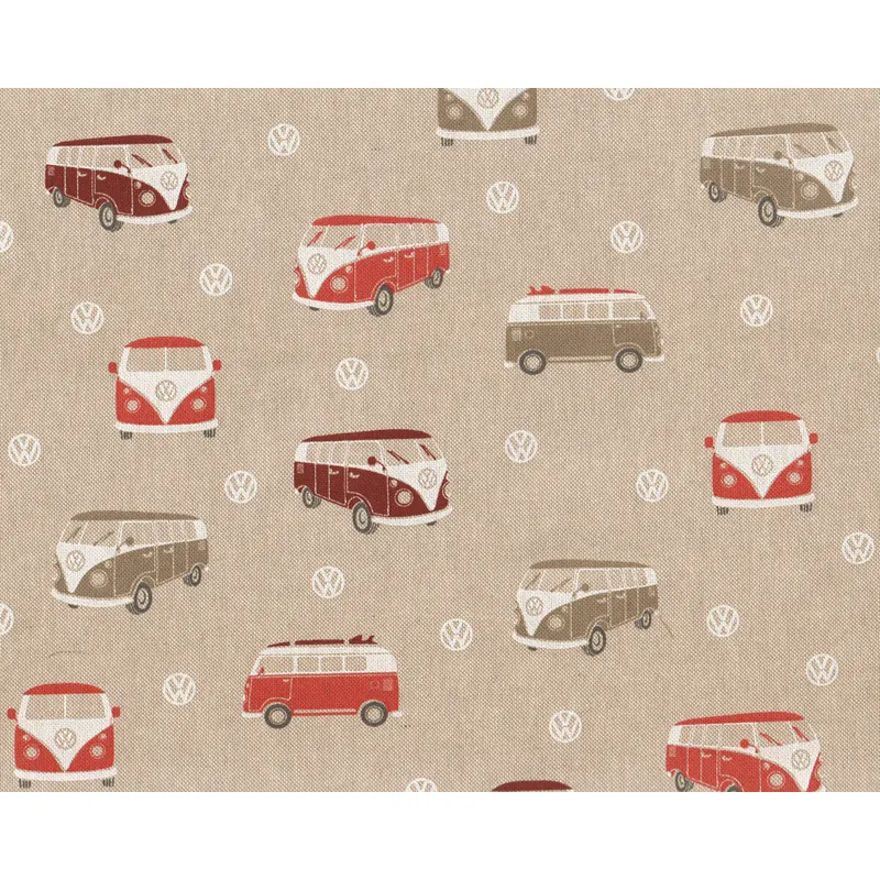Dekostoff EMILIO, VW-Bus Bulli, natur-rot