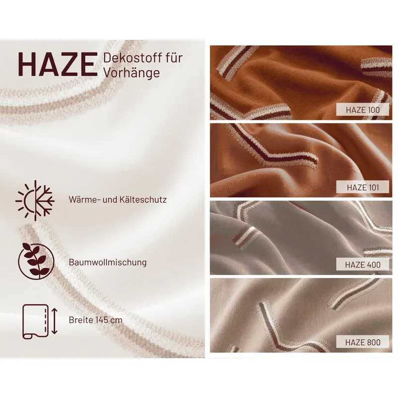 Dekostoff HAZE aus Baumwolle, Boho-Style, Saum & Viebahn