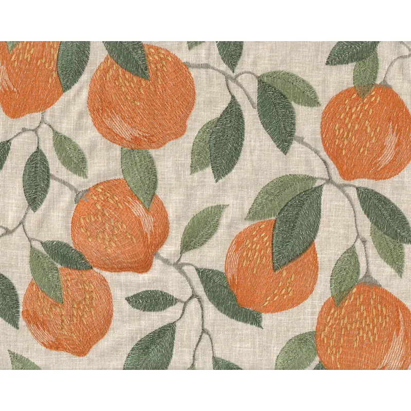 Dekostoff mit Stickerei POMARIUM, Zitrusfrüchte, orange, Clarke & Clarke
