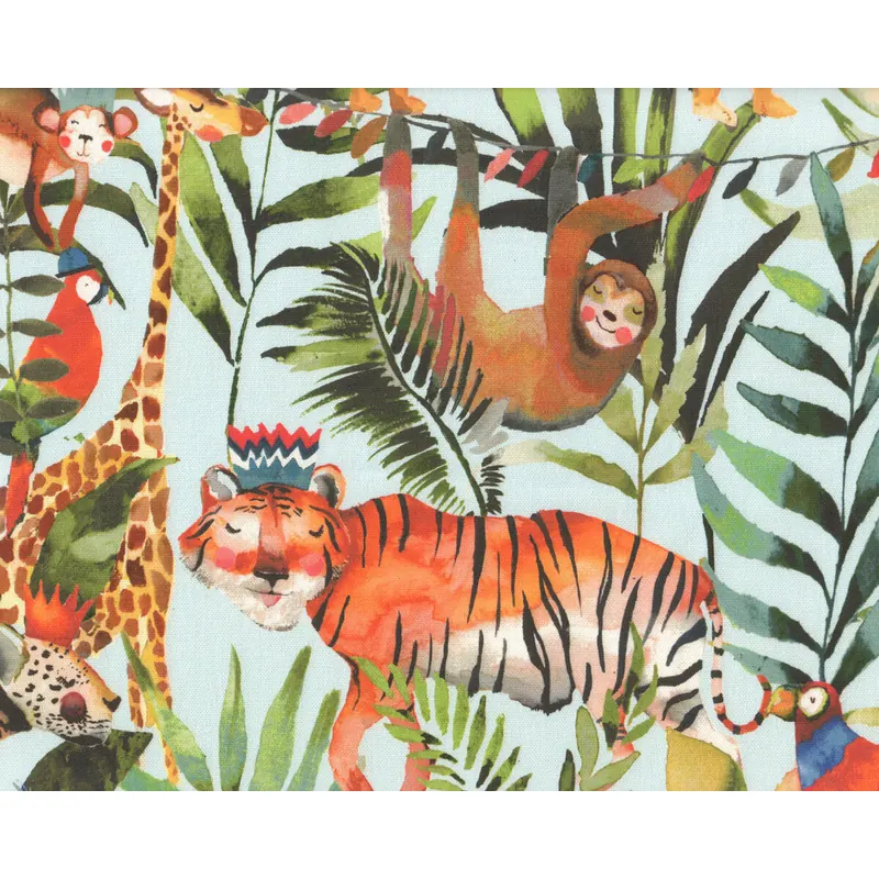 Dekostoff MY WORLD, Dschungel-Tiere, hellblau, Clarke & Clarke