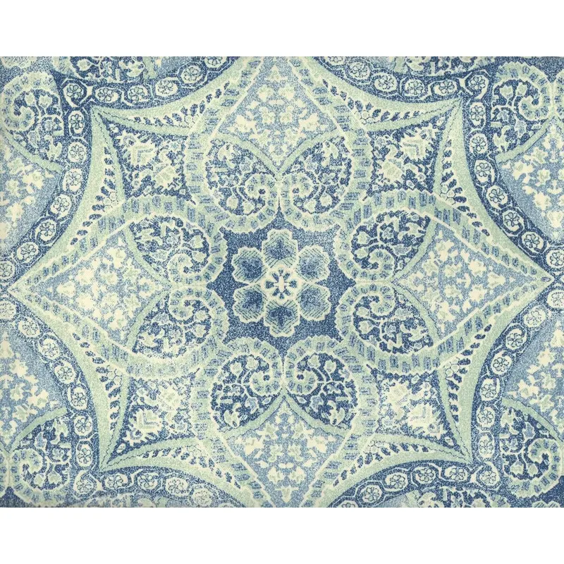 Dekostoff P/Kaufmann ALFRESCO, Siebdruck-Ornament, jeansblau-helles mintgrün