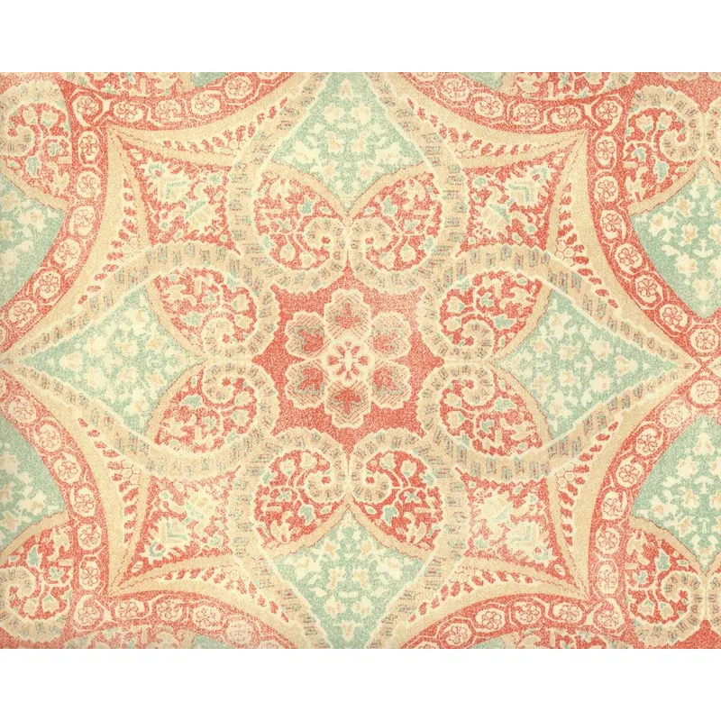 Dekostoff P/Kaufmann ALFRESCO, Siebdruck-Ornament, lachsrot-mintgrün