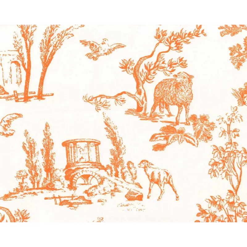 Dekostoff Toile de Jouy ANGELOT, Landschaft, weiß-orange