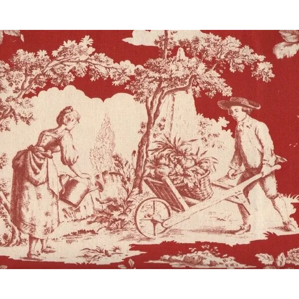 Dekostoff Toile de Jouy "Courtisane", Gärtner, Hirtenjunge und Kurtisane, extrabreit, weinrot-natur