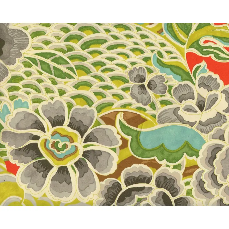 Dekostoff Waverly ZEN GARDEN, Siebdruck-Blumen, limette-rot