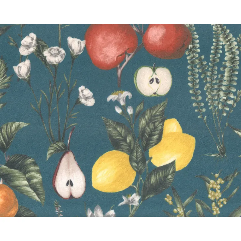 Dekovelourstoff POMARIUM, Obstgarten, petrol, Clarke & Clarke