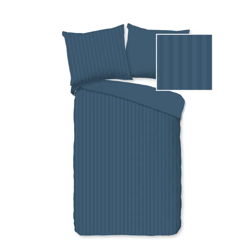 Descanso Bettwäsche 100x135 + 1 x 40x60 cm Mako Satin Hotel Sevilla ruhiger Satin-Streifen blau