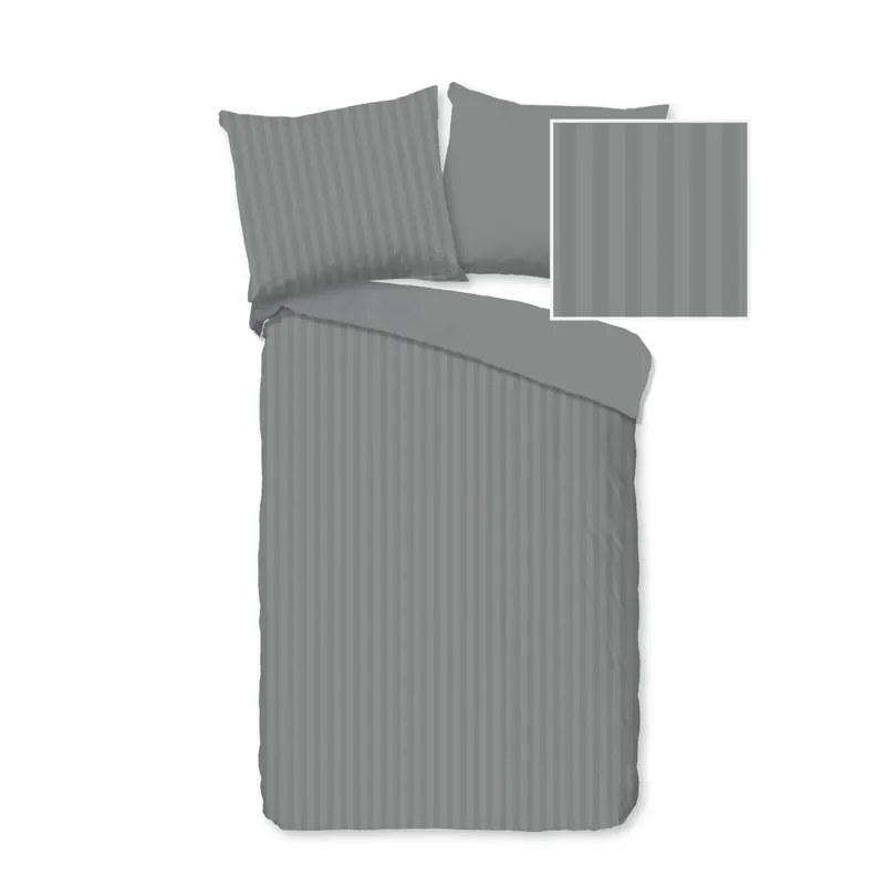 Descanso Bettwäsche 100x135 + 1 x 40x60 cm Mako Satin Hotel Sevilla ruhiger Satin-Streifen grau