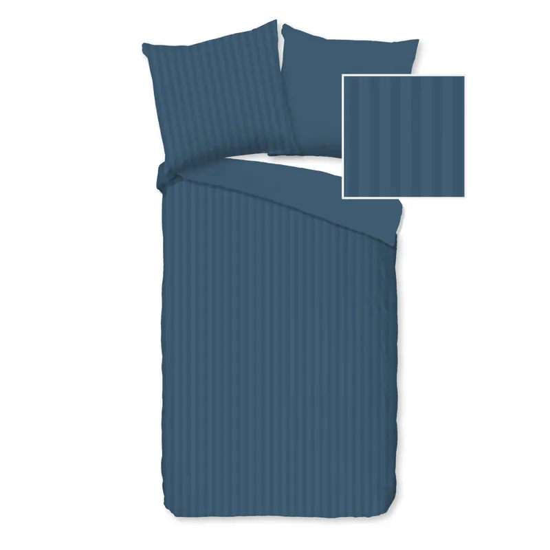 Descanso Bettwäsche 135x200 + 1 x 80x80 cm Mako Satin Hotel Sevilla ruhiger Satin-Streifen blau