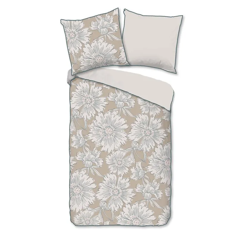 Descanso Bettwäsche 155x220 + 1 x 80x80 cm Mako Satin Ancona Blumen natur