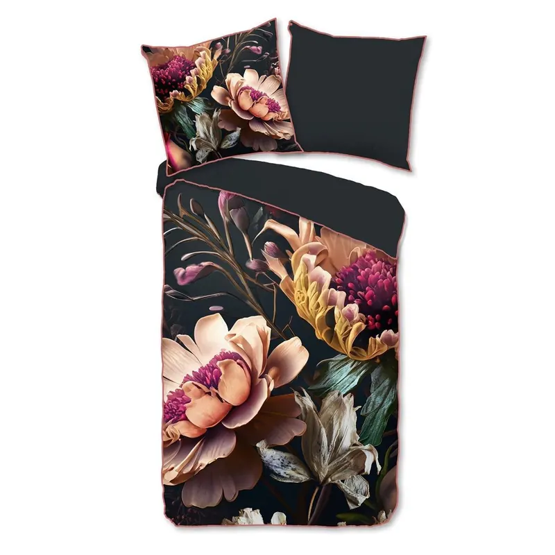 Descanso Bettwäsche 155x220 + 1 x 80x80 cm Mako Satin Straizo Blumen grau