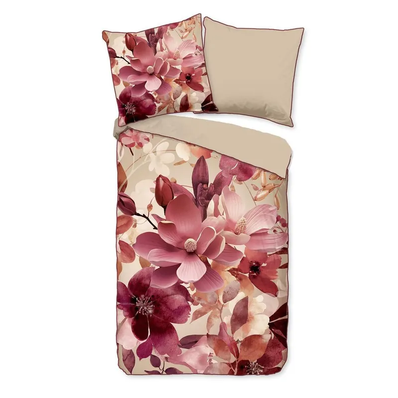 Descanso Bettwäsche 200x200 + 2 x 80x80 cm Mako Satin Chaja Blumen natur