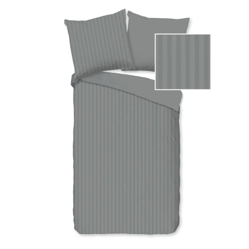 Descanso Bettwäsche 200x200 + 2 x 80x80 cm Mako Satin Hotel Sevilla ruhiger Satin-Streifen grau