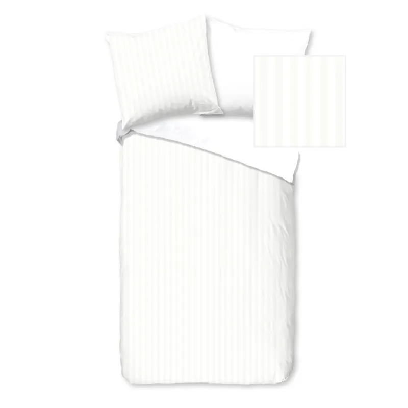 Descanso Bettwäsche 200x200 + 2 x 80x80 cm Mako Satin Hotel Sevilla ruhiger Satin-Streifen weiß