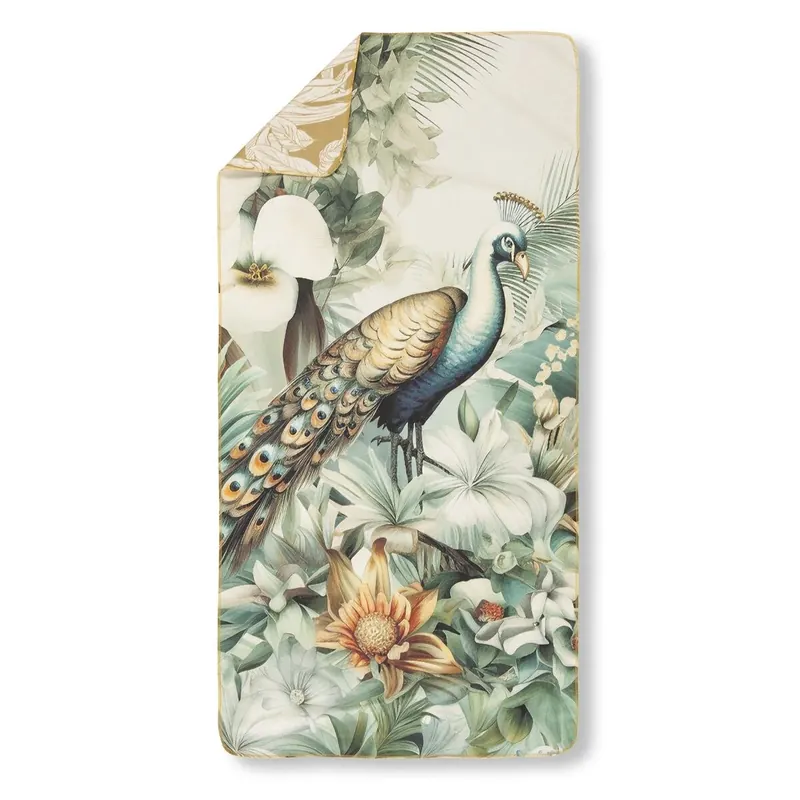 Descanso Sporthandtuch 50x100 cm Polyvelvet Dana feuilles et oiseaux bunt
