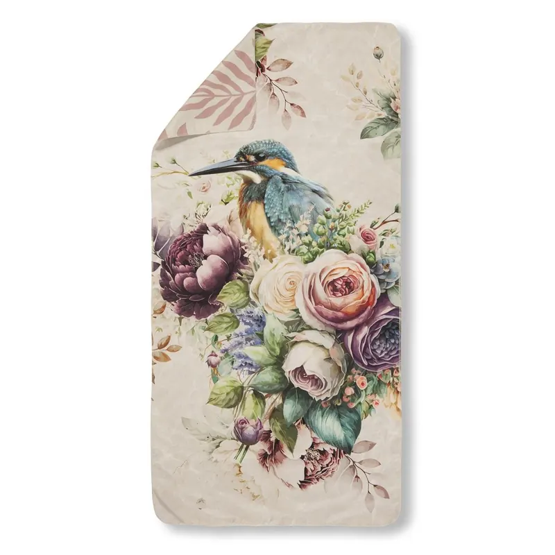 Descanso Sporthandtuch 50x100 cm Polyvelvet Verde fleurs et oiseaux natur