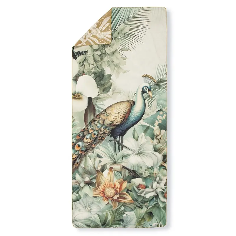 Descanso Sporthandtuch 75x180 cm Polyvelvet Dana Blätter und Vögel bunt