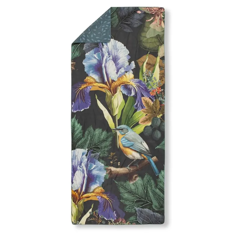 Descanso Sporthandtuch 75x180 cm Polyvelvet Dilana Blumen und Vögel grau
