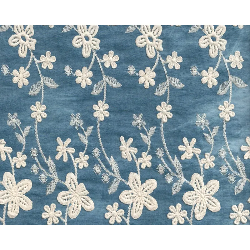 Designer Batik-Jeansstoff BLUMA, 3D-Blumenbordüre, jeansblau